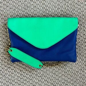 J. Crew Leather Bag - green and blue with gold chain
